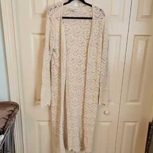 Cream Crochet Long Cardigan